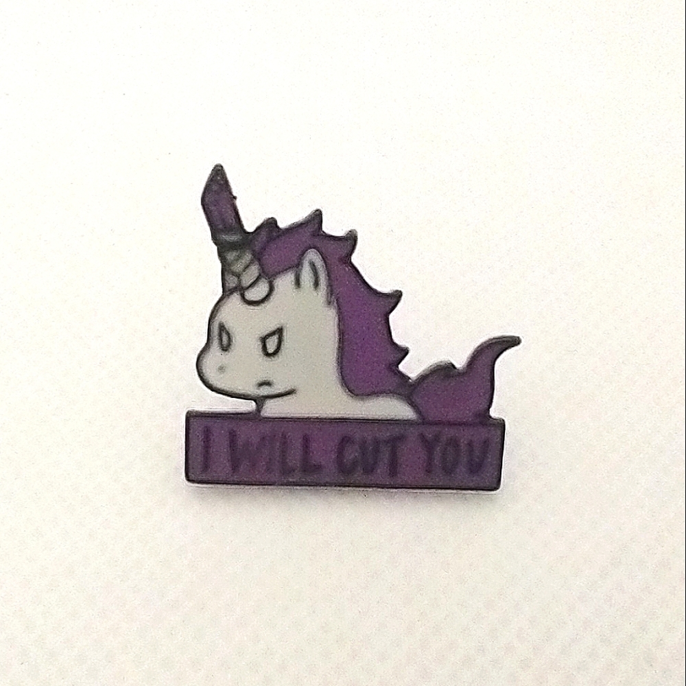🧁 3/$30 Unicorn Frenzy "I Will Cut You" Enamel Pin NEW